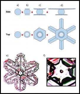 How some snow-crystal centers retain their droplet origin